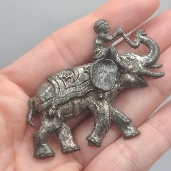 Vintage Elephant‎ Brooch Man Riding Silver Tone - Picture 2 of 9
